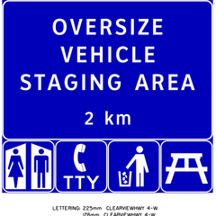 Oversize Vehicle Staging Area 2 Km sign (IC-271)