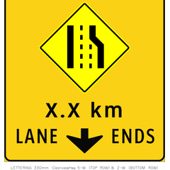 Right Lane Ends X.X Km sign (WA-37-R)